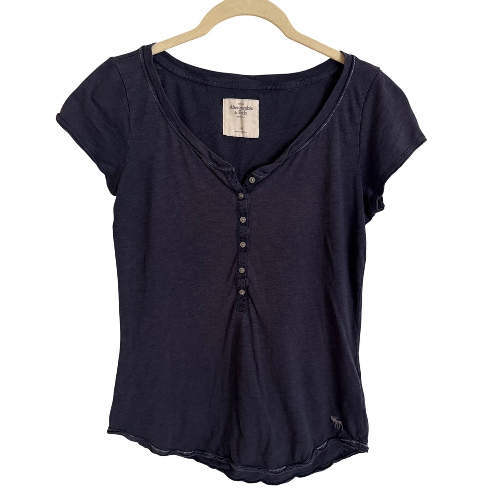 Y2K Abercrombie & Fitch Navy Blue Short Sleeve Henley Top Womens medium